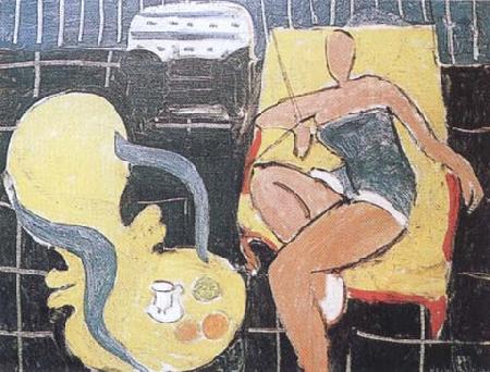 Henri Matisse rDancer and Rocaille Armchair on a Black Background (mk35) oil painting image